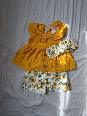 Little Lass Yellow Eyelet Top and Sunflower Shorts Set